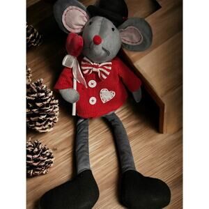 Shelf Sitter Gray Mouse W Red Heart Sweater & Lollipop Stuffed Animal - 22”